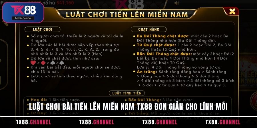 Luật chơi bài Tiến Lên Miền Nam TX88 đơn giản cho lính mới